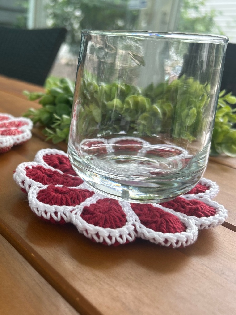 Handmade Vintage Retro Flower Coaster Red White Christmas